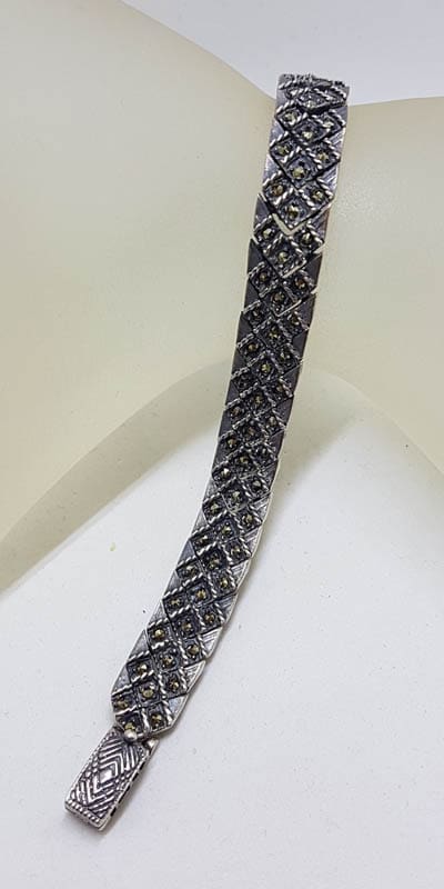 Sterling Silver Wide Marcasite Bracelet