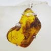 Sterling Silver Large Freeform Natural Baltic Amber with Hand Pendant on Silver Chain