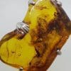 Sterling Silver Large Freeform Natural Baltic Amber with Hand Pendant on Silver Chain