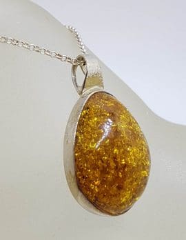 Sterling Silver Freeform Natural Baltic Amber Bezel Set Pendant on Silver Chain