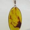 Sterling Silver Large Oval Natural Green Colombian Amber Pendant on Silver Chain