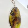 Sterling Silver Large Oval / Freeform Natural Green Colombian Amber Pendant on Silver Chain