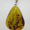 Sterling Silver Large Teardrop / Pear Shape Natural Green Colombian Amber Pendant on Silver Chain