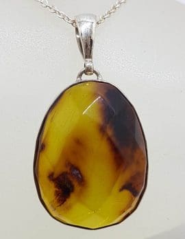 Sterling Silver Faceted Oval Natural Green Colombian Amber Pendant on Silver Chain