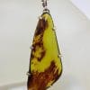 Sterling Silver Elongated Large Triangular Natural Green Colombian Amber Pendant on Silver Chain