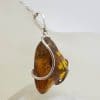 Sterling Silver Large Natural Baltic Amber Freeform Shape with Wave Design Pendant on Silver Chain