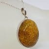 Sterling Silver Natural Baltic Amber Large Round Pendant on Silver Chain