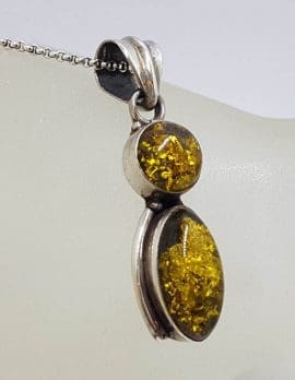 Sterling Silver Natural Baltic Amber Two Stone Pendant on Silver Chain
