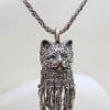 Sterling Silver Marcasite Cat Head with Tassells Pendant on Sterling Silver Chain