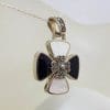 Sterling Silver Marcasite, Onyx and Mother of Pearl Cross / Crucifix Pendant on Sterling Silver Chain