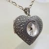 Sterling Silver Marcasite Heart Shaped Watch Pendant on Sterling Silver Chain