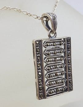 Sterling Silver Marcasite Rectangular Pendant on Sterling Silver Chain