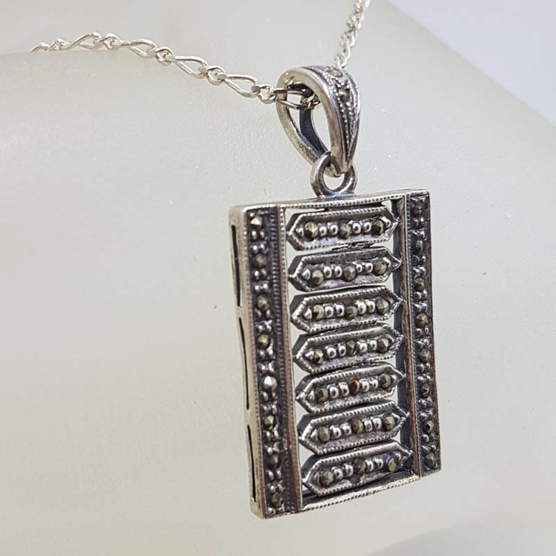 20210728_214226 Sterling Silver Marcasite Rectangular Pendant on Sterling Silver Chain