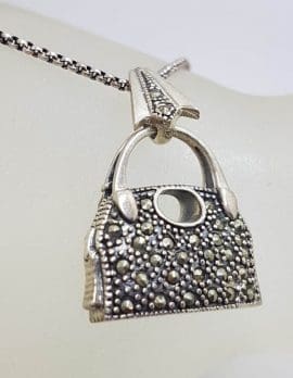 Sterling Silver Marcasite Handbag Pendant on Sterling Silver Chain