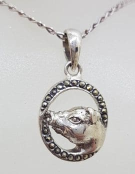 Sterling Silver Marcasite Pig Pendant on Sterling Silver Chain