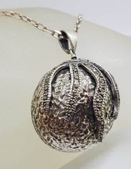 Sterling Silver Marcasite Large Round Pendant on Sterling Silver Chain
