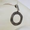 Sterling Silver Marcasite Large Round Circle of Life Pendant on Sterling Silver Chain
