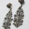 Stunning Sterling Silver Marcasite & Cubic Zirconia Very Long Drop Ornate Chandelier Earrings