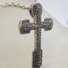 Sterling Silver Marcasite Large Cross / Crucifix Pendant on Sterling Silver Chain