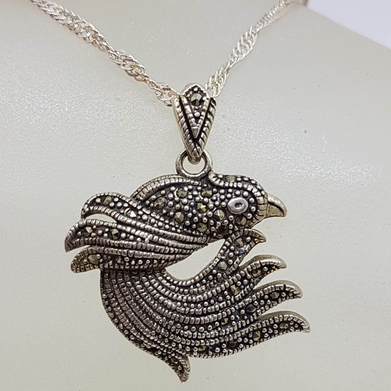 20210728_220613 Sterling Silver Marcasite Bird Pendant on Sterling Silver Chain