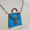 Sterling Silver Marcasite with Blue Handbag Long Necklace