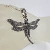 Sterling Silver Large Marcasite Dragonfly Enhancer Pendant on Silver Chain