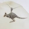 Sterling Silver Marcasite Kangaroo Large Pendant on Sterling Silver Chain