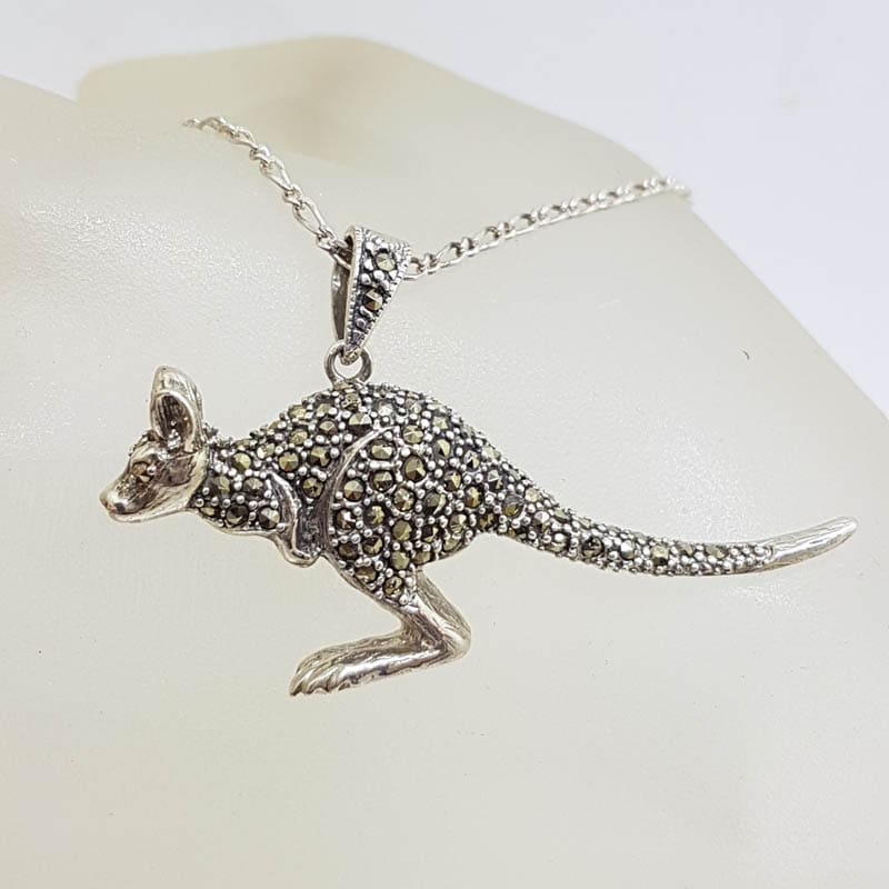 20210728_222659 Sterling Silver Marcasite Kangaroo Large Pendant on Sterling Silver Chain