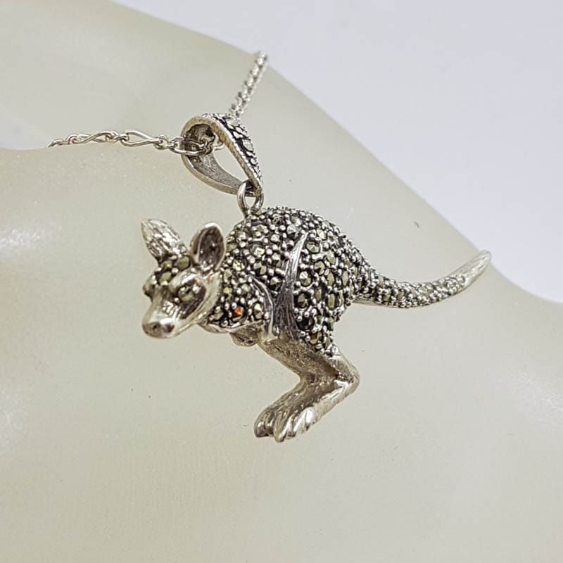 20210728_222725 Sterling Silver Marcasite Kangaroo Large Pendant on Sterling Silver Chain