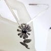 Sterling Silver Marcasite and Garnet Flower Pendant on Silver Choker Chain / Necklace