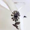 Sterling Silver Marcasite and Garnet Flower Pendant on Silver Choker Chain / Necklace