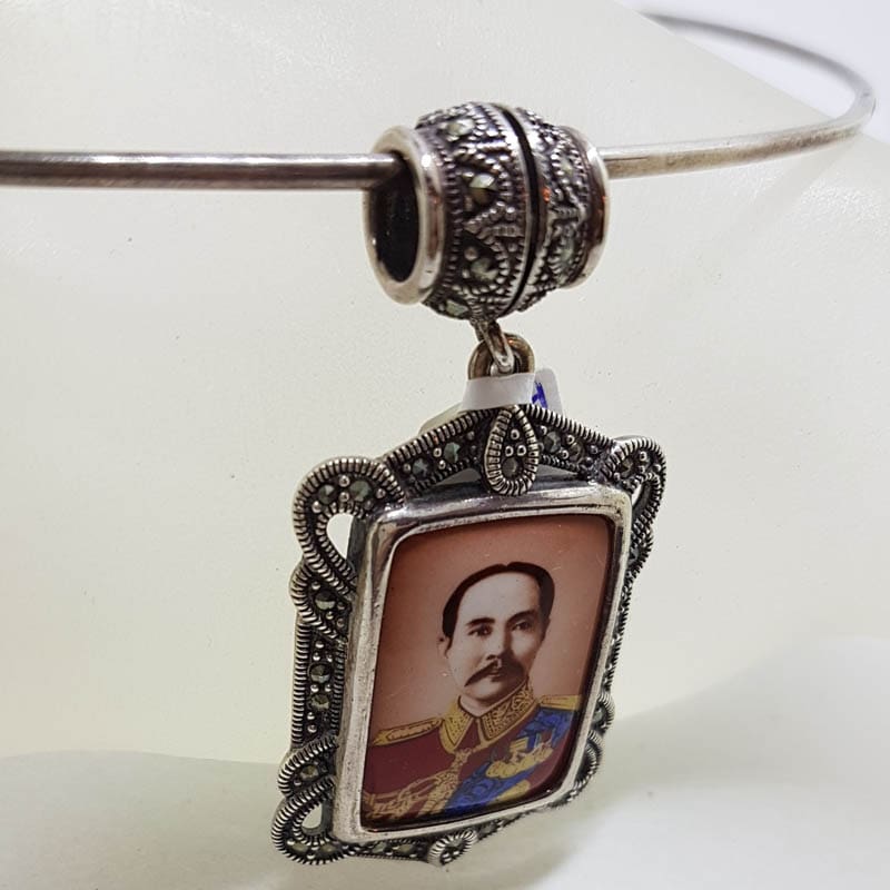 20210728_223338 Sterling Silver Marcasite Large Rectangular Enamel Locket (Prince of Thailand) Pendant on Sterling Silver Choker Chain