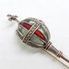 Sterling Silver Marcasite, Amethyst with Red and Purple Enamel Long / Large Sceptre Kilt Pin Cardigan Brooch