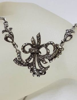 Sterling Silver Vintage Marcasite Ornate Design Collier Necklace / Chain