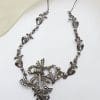 Sterling Silver Vintage Marcasite Ornate Design Collier Necklace / Chain
