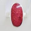 Sterling Silver Long Oval Red Coral Ring