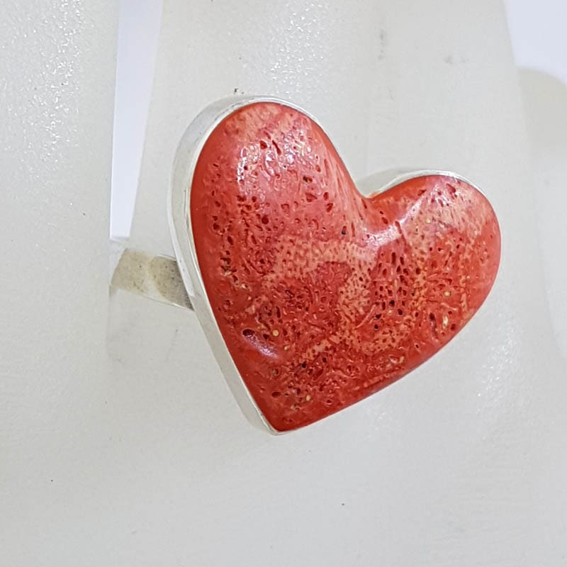 20210728_230558 Sterling Silver Large Heart Shaped Red Coral Ring