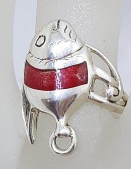 Sterling Silver Red Coral Fish Ring