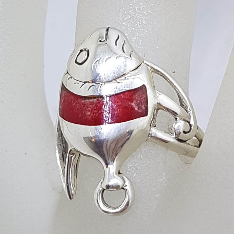 Sterling Silver Red Coral Fish Ring