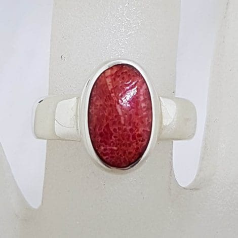 Sterling Silver Oval Red Coral Ring