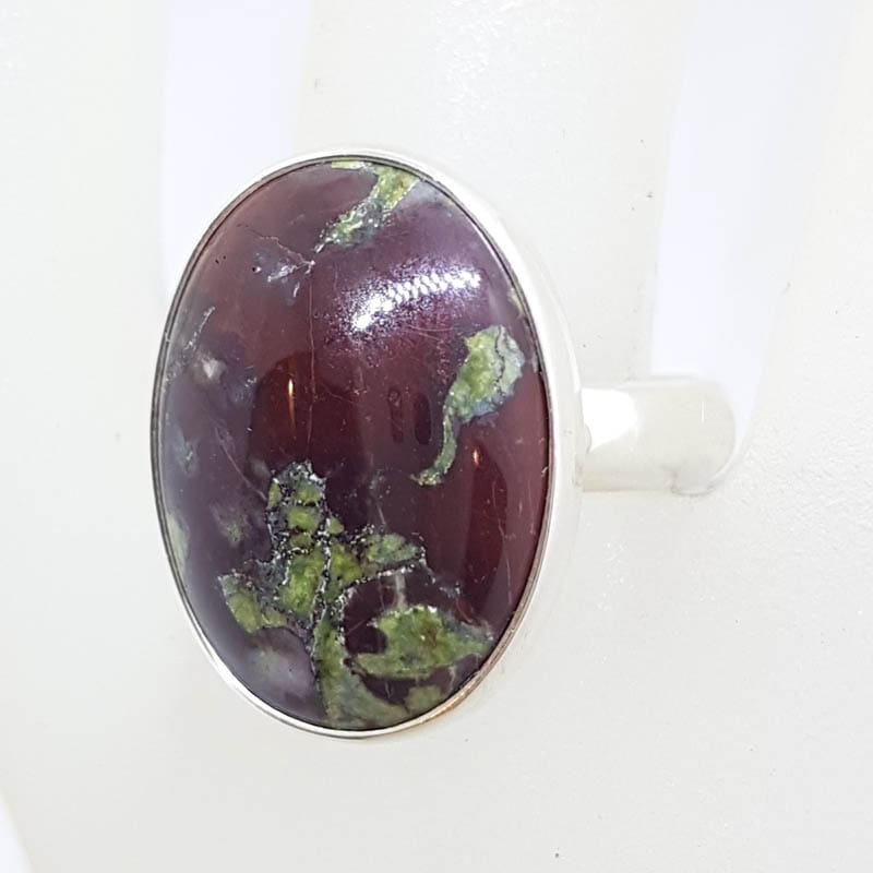 Sterling Silver Large Oval Dragon Blood Jasper Ring