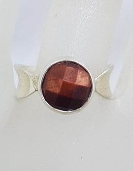 Sterling Silver Faceted Round Red Tiger Eye Ring
