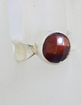 Sterling Silver Faceted Round Red Tiger Eye Ring
