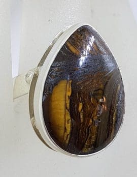 Sterling Silver Large Teardrop / Pear Shape Tiger Eye Ring