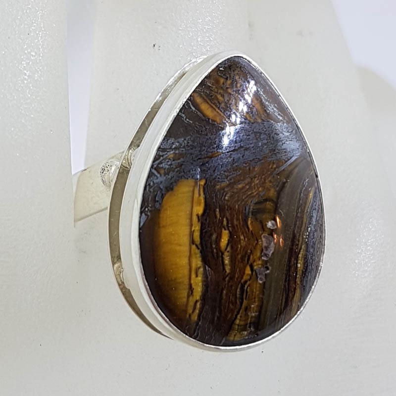 20210728_231518 Sterling Silver Large Teardrop / Pear Shape Tiger Eye Ring