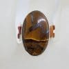 Sterling Silver Large Oval Tiger Eye Ring with Copper Design on Sides