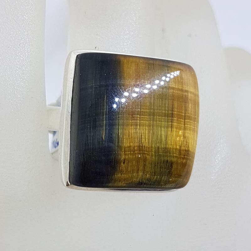 20210728_231725 Sterling Silver Large Square Blue Tiger Eye Ring