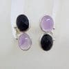 Sterling Silver Cabochon Cut Amethyst and Faceted Onyx Cluster Ring