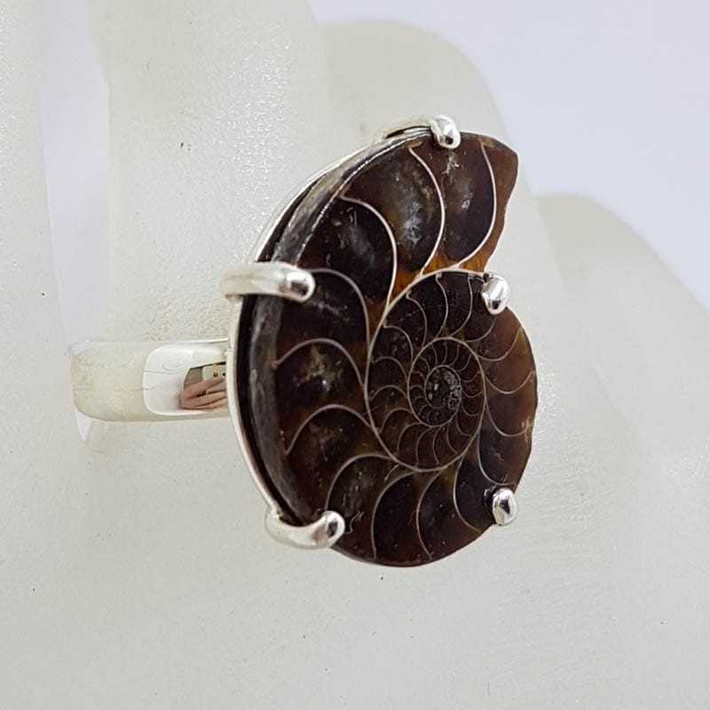 Sterling Silver Large Ammonite Fossil Ring