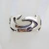Sterling Silver Heavy Wide Flame / Wave Patterned Band Ring